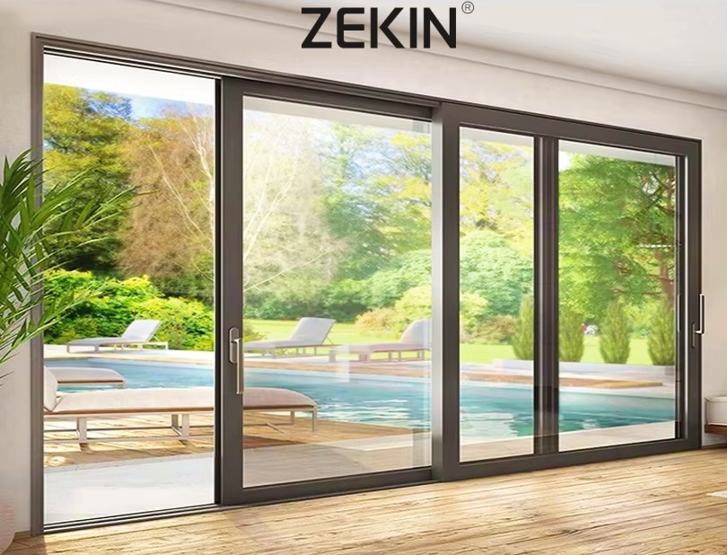 NFRC AS2047 Slim Frame Black Aluminum Double Glass Tempered Glass Patio Sliding Door Hurricane Impact Sliding Patio Doors