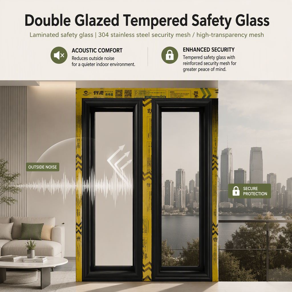 Thermal Break Aluminum System Casement Door Modern Minimal Safe