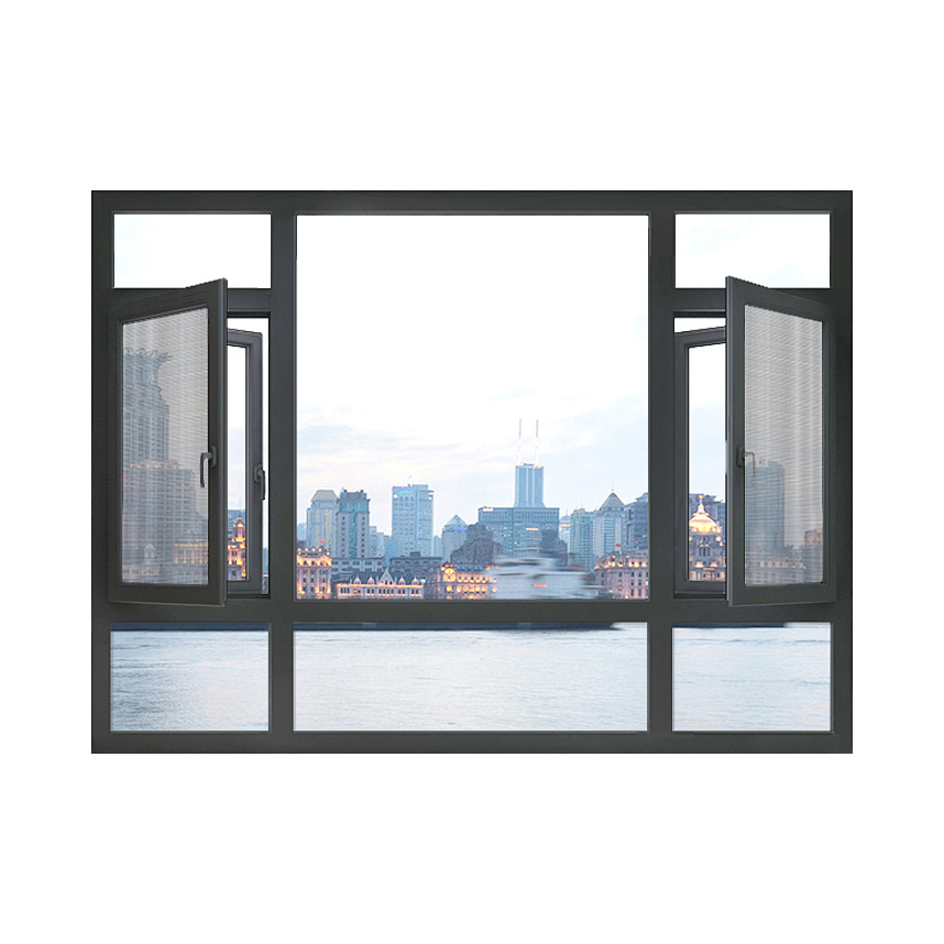 European Modern Style 110mm Thermal Break Aluminum Casement Windows Tempered German OAOSM Hinges 100000 Cycles Villas Kitchens