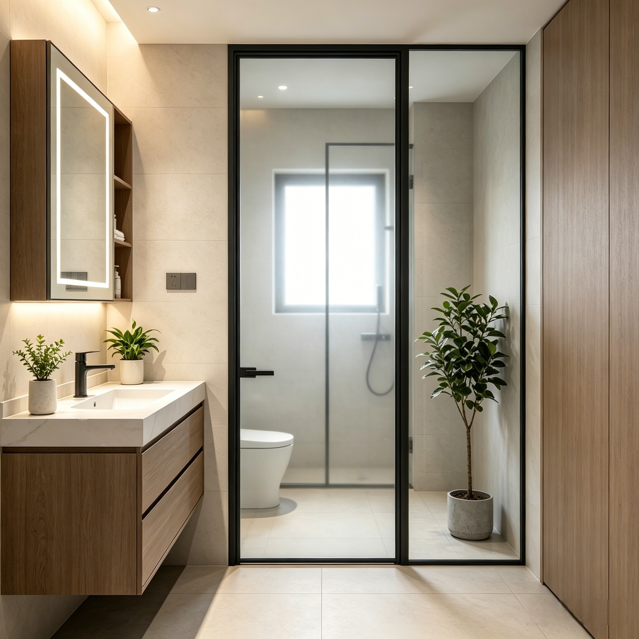 Custom Aluminum Bathroom Glass Door with Slim Frame for Modern Interior Projects