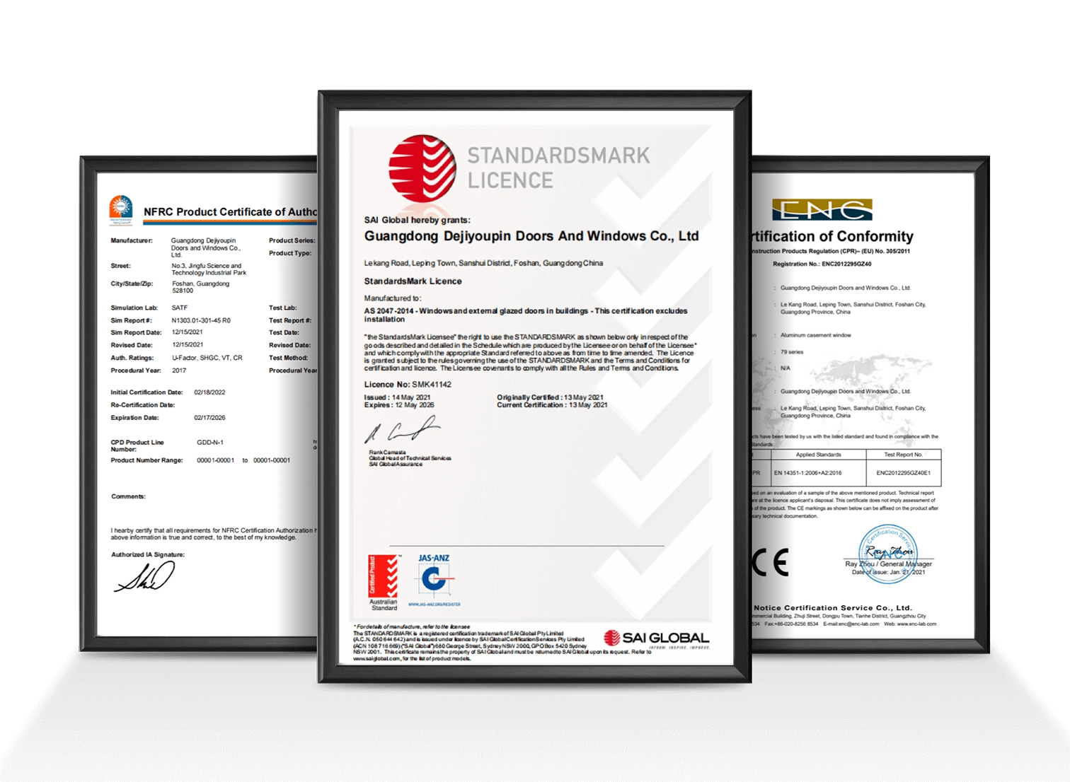 DERCHI product certificates including CE, ISO 9001 and UL fire-rated certification