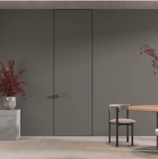 Modern Minimalist Invisible Aluminum Flush Door Assembly Finished Interior/Exterior Door Fiberglass Screen Netting Bathrooms