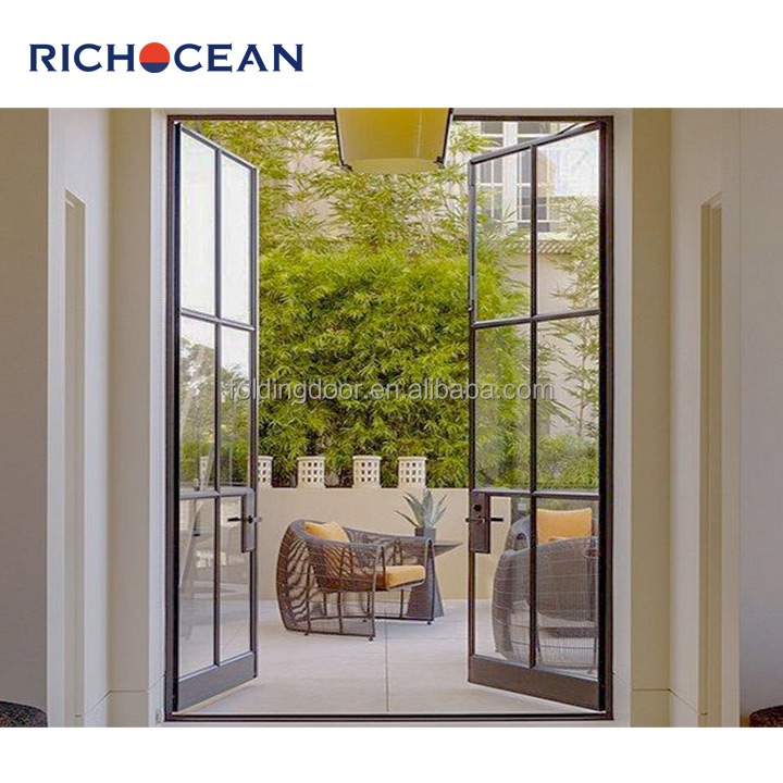 RICHOCEAN Customized Arched Aluminum Framed Swing Glass Door Crittall Style Entrance Metal French Doors for Homes