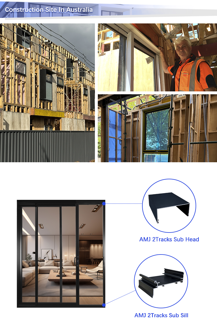 AMJ As2047 Australian Windows and Doors Panoramic Double Glazed Stacker Doors Commercial Exterior Patio Aluminum Sliding Doors