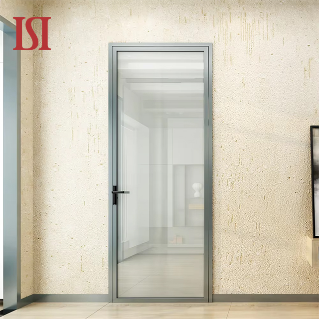 Top Brand Modern Single Swing Door Narrow Double Glazed Waterproof Aluminum Soundproof Bathroom Bedroom Villa Casement Door