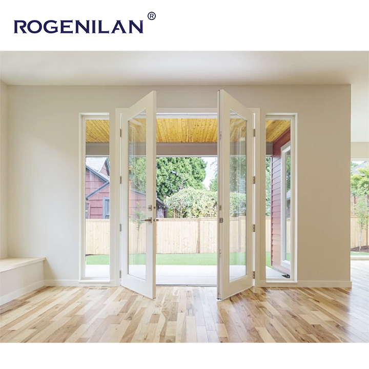 Rogenilan China Supplier Customized Size Aluminum Doors And Window Double Large Glass Fixed French Door For Houses