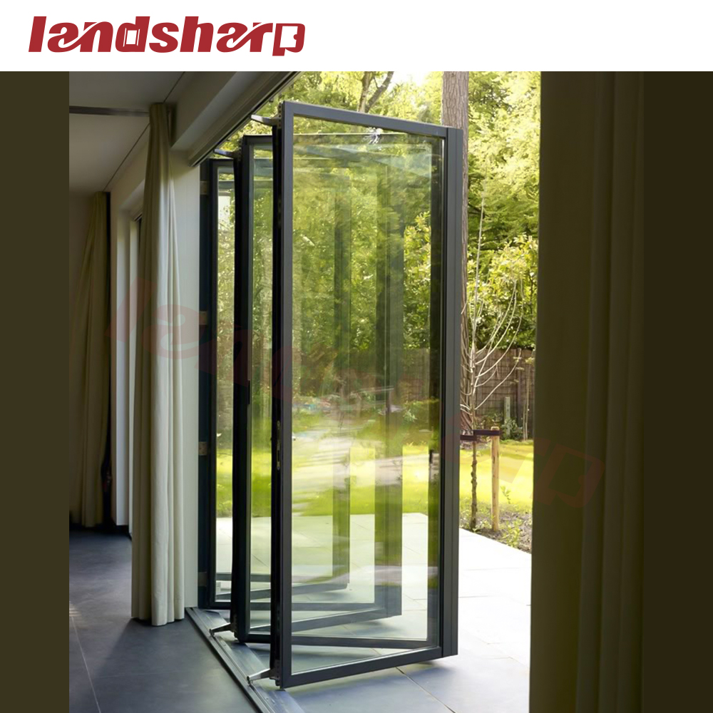 Landsharp 2025 New Style Double Glass Exterior Front Residential Entry Doors Balcony Accordion Aluminum Bifold Door