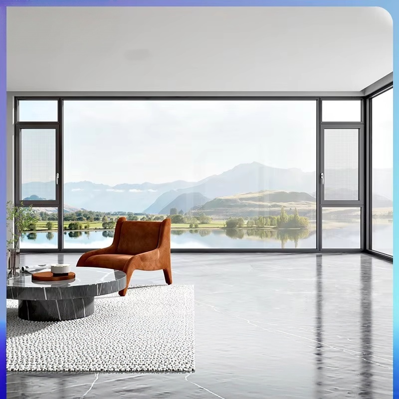 Custom-made Minimalist Swing Soundproof Insulated Thermal-break Aluminum Alloy Bay-window Doors/windows for Home-use Living Room