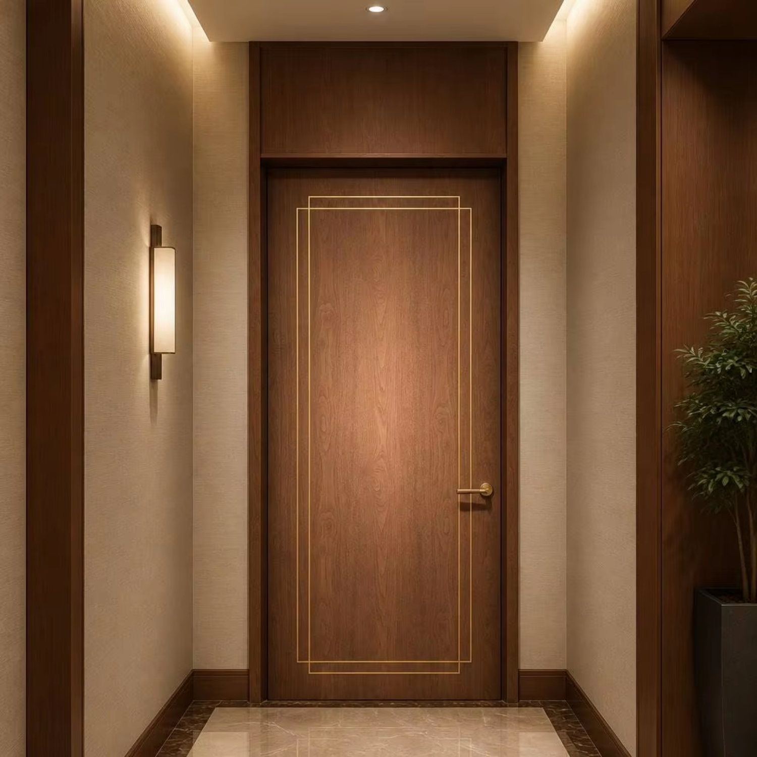 WH Certified Minimalist Aluminum Wood Composite Fire Rated Sound Insulation Door 35dB for Apartment Bedroom Hotel Office