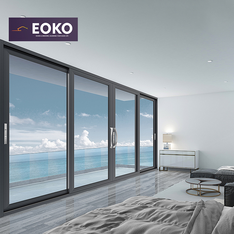 EOKO NFRC Certified Aluminum Sliding Door Heavy Duty 4 Panel Panoramic Ocean View Balcony Sliding Door for Beachfront Villa