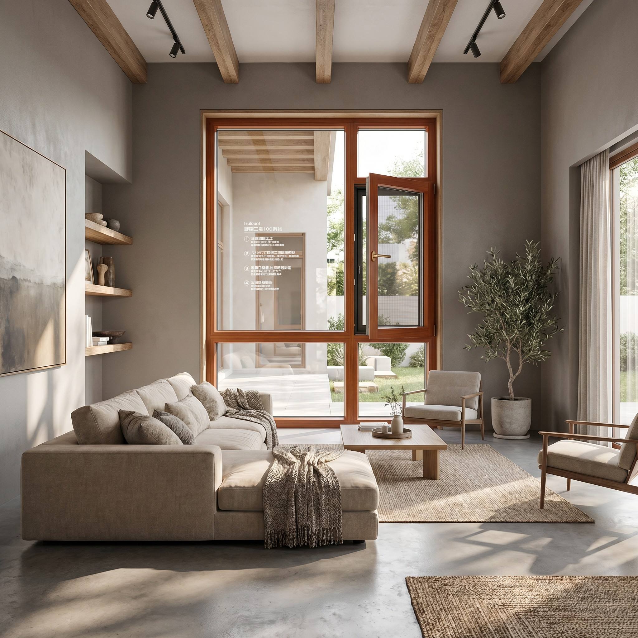 HUACAI North American Red Oak Aluminum Wood Composite Tilt and Turn Window 1.8mm Profile Triple Glazed Soundproof System Window