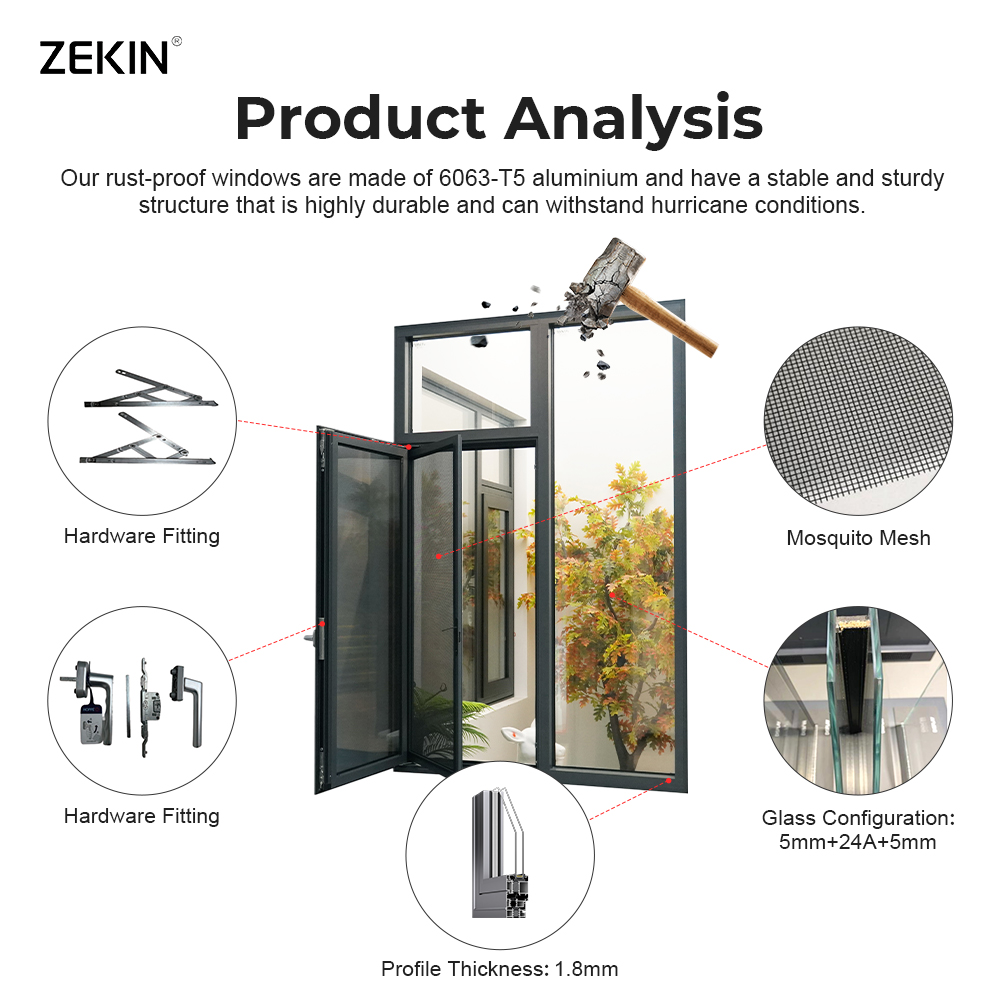 ZEKIN UK Project Villa CE Certified Aluminum Window Front Entry Door Tempered Glass Energy Efficient Picture Panoramic Window