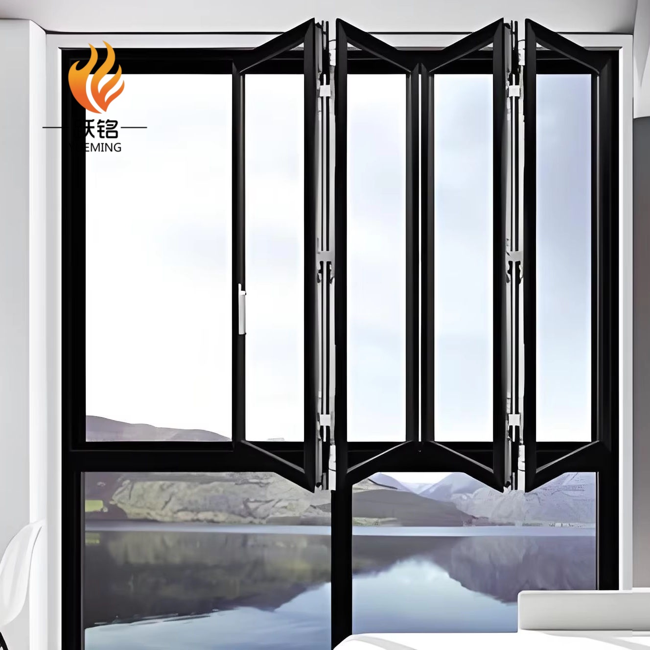 Space Saving Thermal Break Aluminum Horizontal Folding Window Double Tempered Glass Side Stack for Shop Front
