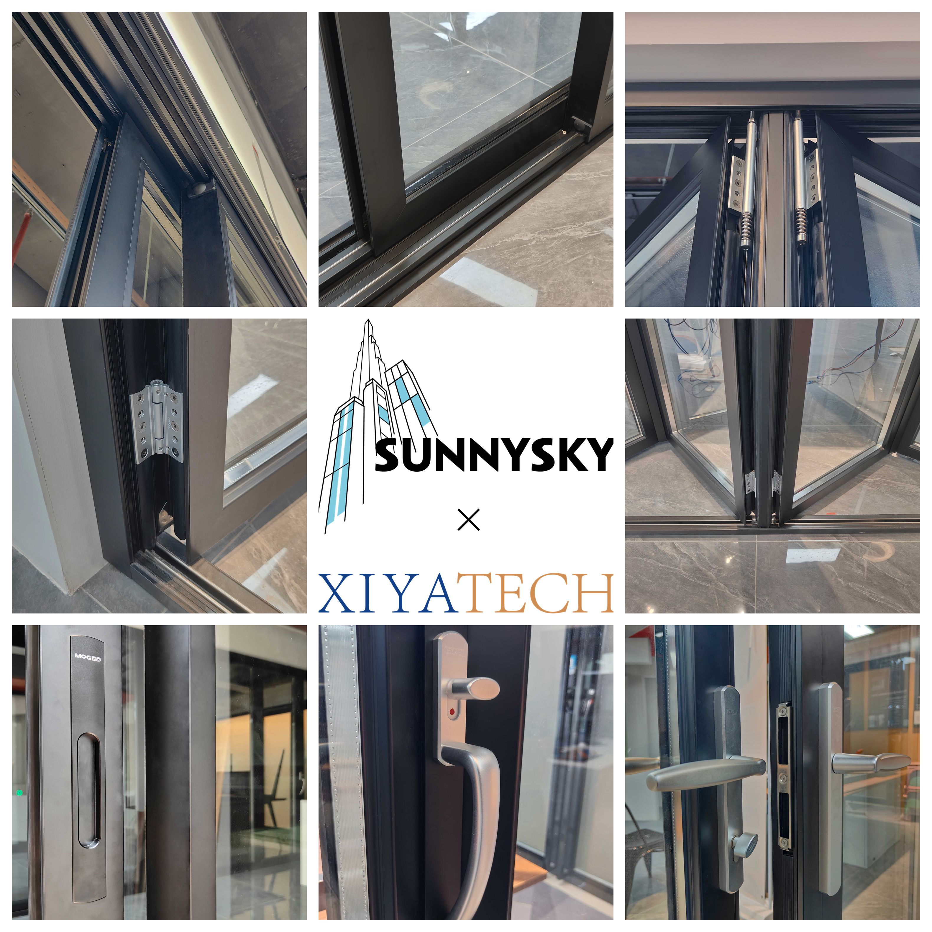 Sunnysky Panoramic Bi Fold Door Heavy Duty Top Hung Roller System Aluminum Framed Glass Folding Balcony Patio Doors
