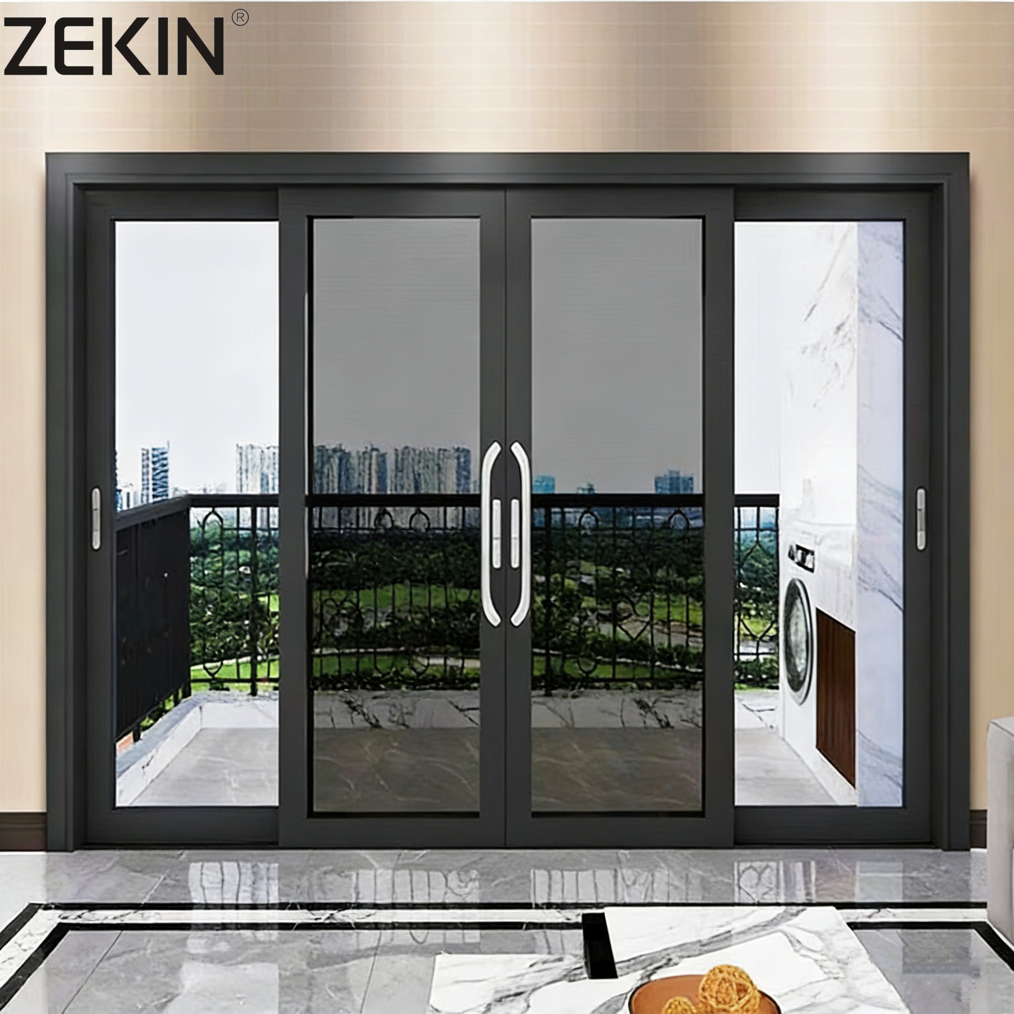 As2047 NFRC Certification Double Glass Stacker Doors Commercial Exterior Patio Panoramic Aluminum Sliding Doors with Mesh