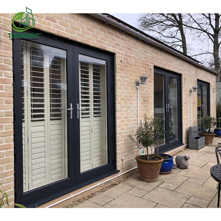 Villa Entry Hinges Aluminium Glass Swing Door Laminate Glass Security French Doors Exterior