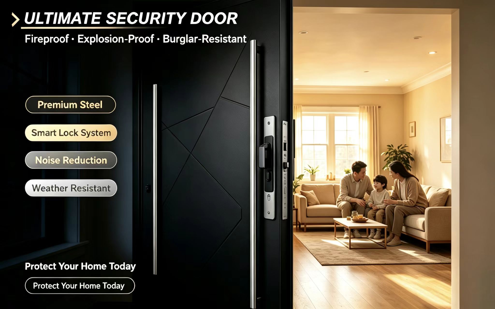 High-End Aluminum Armored Security Door Modern Minimalist Villa Front Entry Thickened Anti-Bullet Anti-Pry Waterproof Hotel