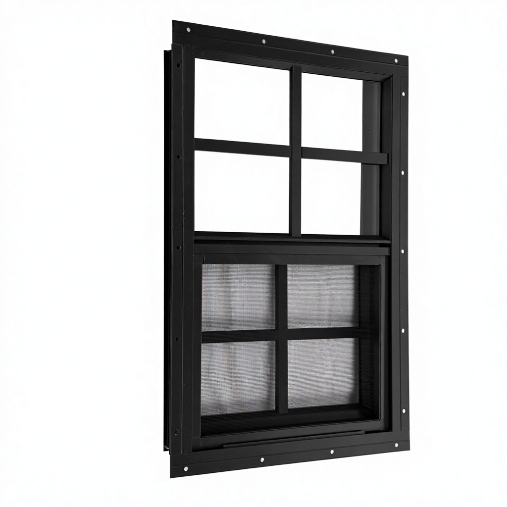 JONRIOX 12" W X 18" H Sliding Shed Window Aluminum Grey Flush Mount Tempered Glass Stainless Steel Screen Postmodern Design for