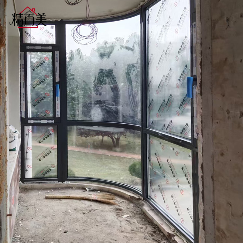Full Arch Customized Curve Half Round Straight Leg Segment Head One Profile Family Consistent Curved Window for Villa Facade
