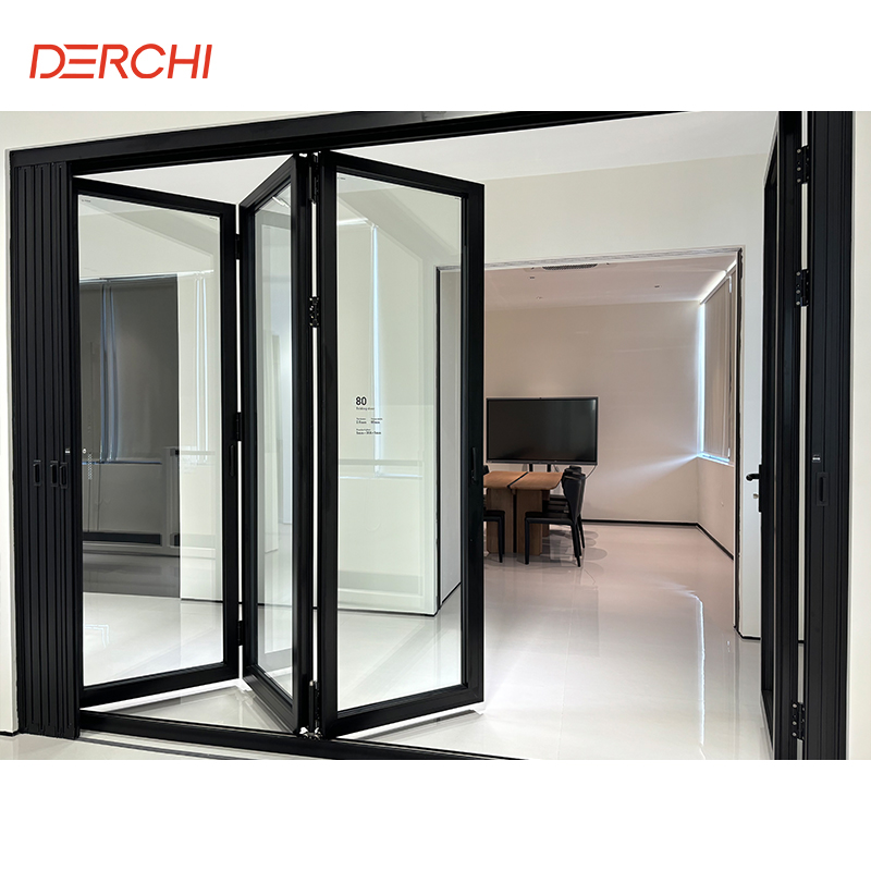 DERCHI NFRC Patio Double Glass Exterior Accordion Folding Door Wholesale Front Entry Doors Automatic Aluminium Bifold Doors