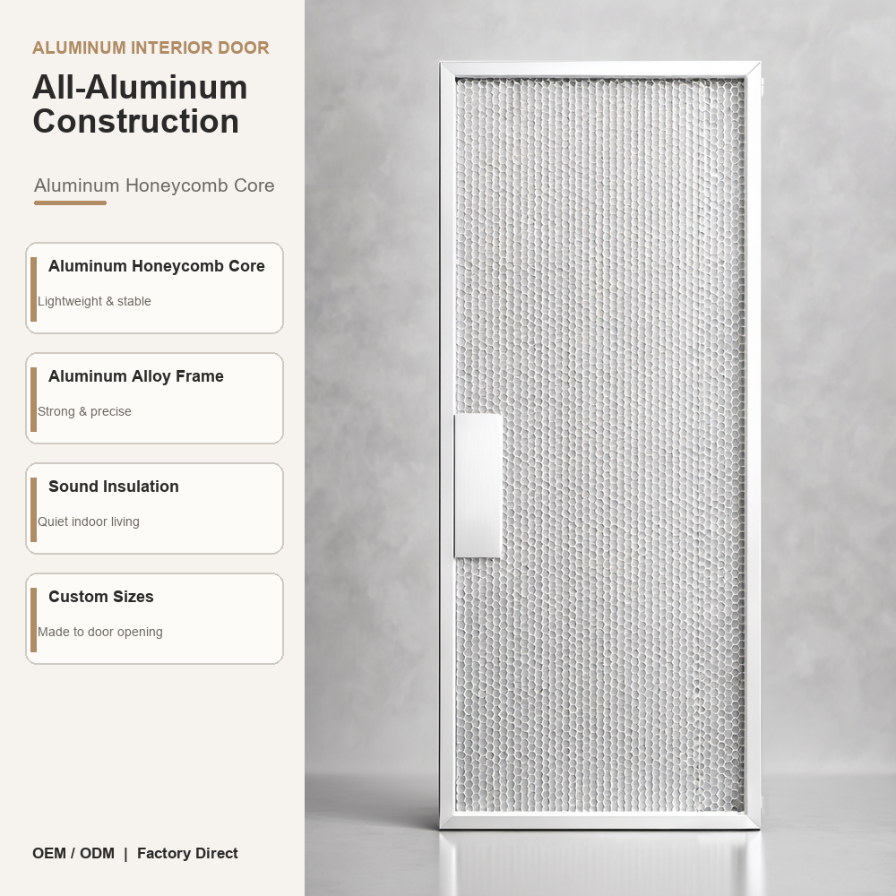 Custom Aluminum Interior Door Aluminum Alloy Door Low Maintenance Soundproof for Bathroom Hotel Commercial Dormitory