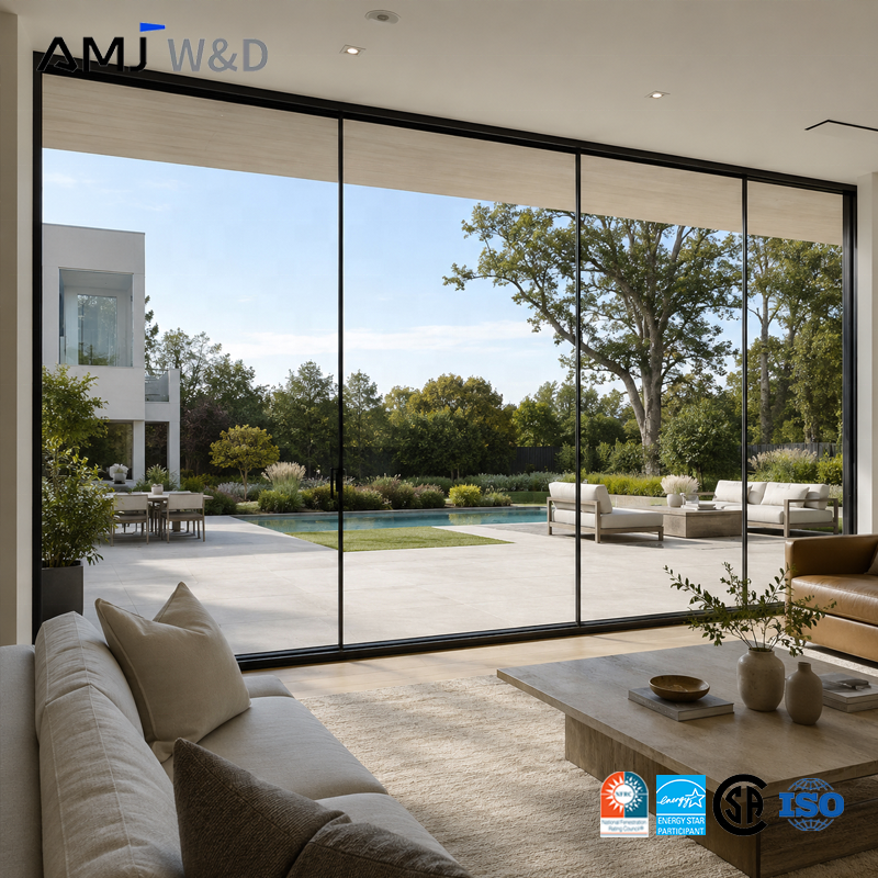 Nfrc Certified Invisible Frame Sliding Door Thermal Break Aluminum Ultra Slim Soundproof High Performance Sliding Door System