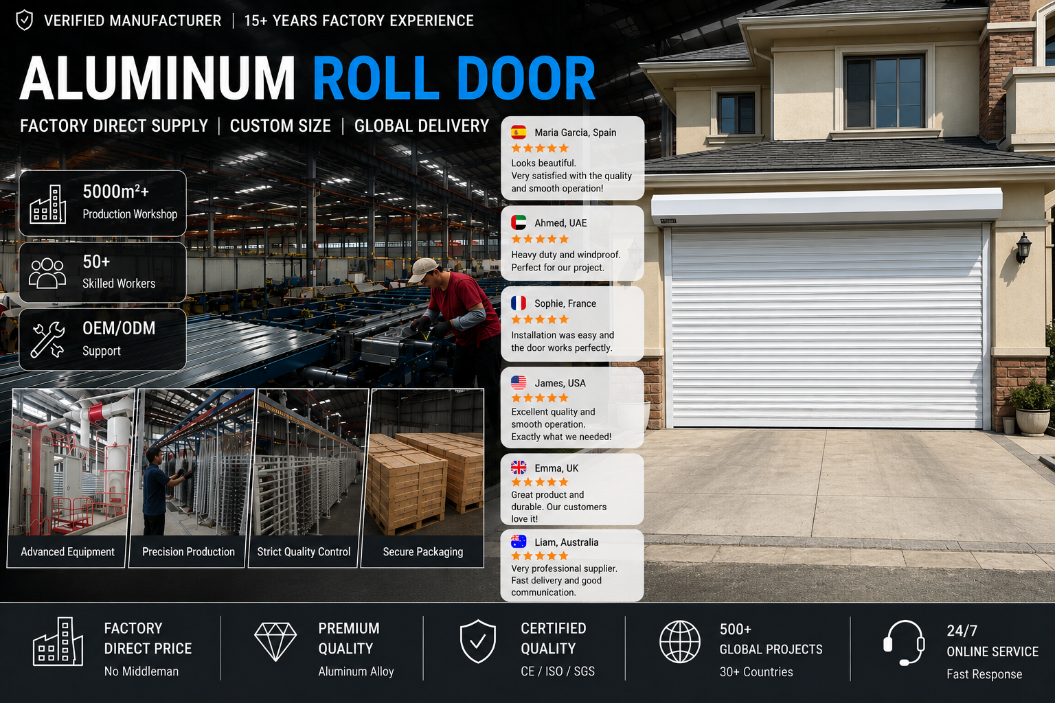 Modern Wood Grain Aluminum Roller Shutter Door Automatic Timber Look Rolling Shutter Doors for Residential Garage Villa Entry