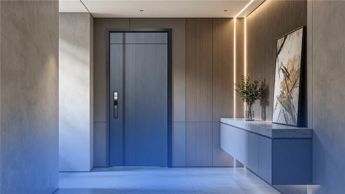 High-security stainless steel entry door for a luxury residence