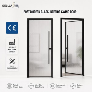GELLJA Modern Interior Aluminum Swing Door Fluted Glass Narrow Frame