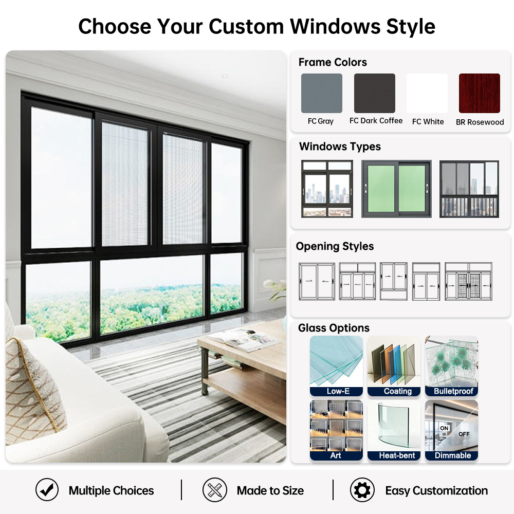 Mobile Home Simple Aluminum Double Glazed Sliding Window Aluminum Mirror Glass Triple Track Screen Sliding Window