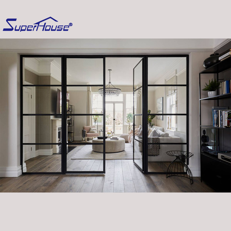 Patio Black Aluminum Frame Entry Door French Door Thermal Break Front Tempered Glass Lower Track Aluminum Double Glass Finished