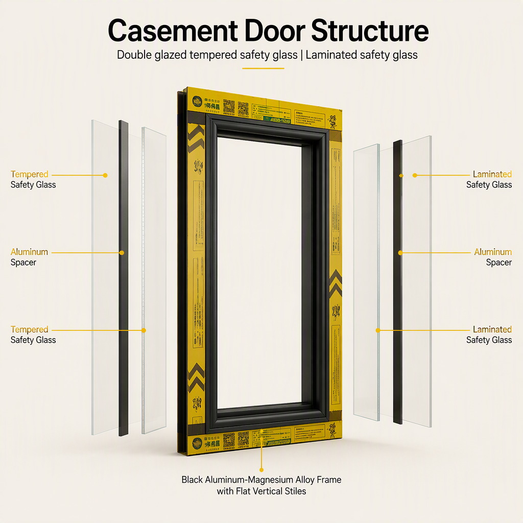 Thermal Break Aluminum System Casement Door Modern Minimal Safe