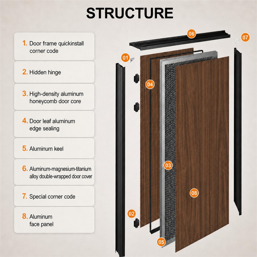 Custom Aluminum Interior Door Aluminum Alloy Door Low Maintenance Soundproof for Bathroom Hotel Commercial Dormitory