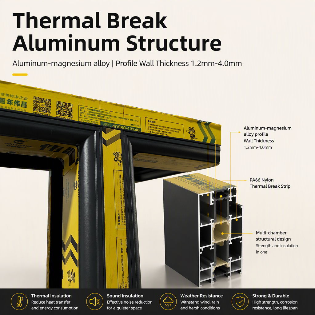 Thermal Break Aluminum System Casement Door Modern Minimal Safe