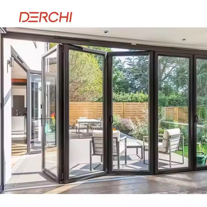 Hurricane Proof Aluminum Exterior Door Balcony Patio Lowe Soundproof Glass Garden Aluminum Bifold Folding Door
