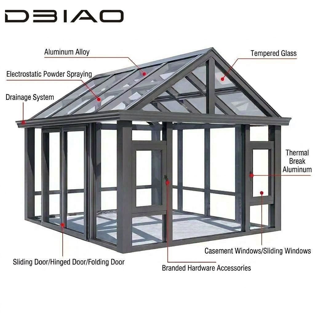 Customized Modern Eco-friendly Aluminum Alloy Double Tempered Glass Sunroom Customized Colors for Residential Apartment Outdoor