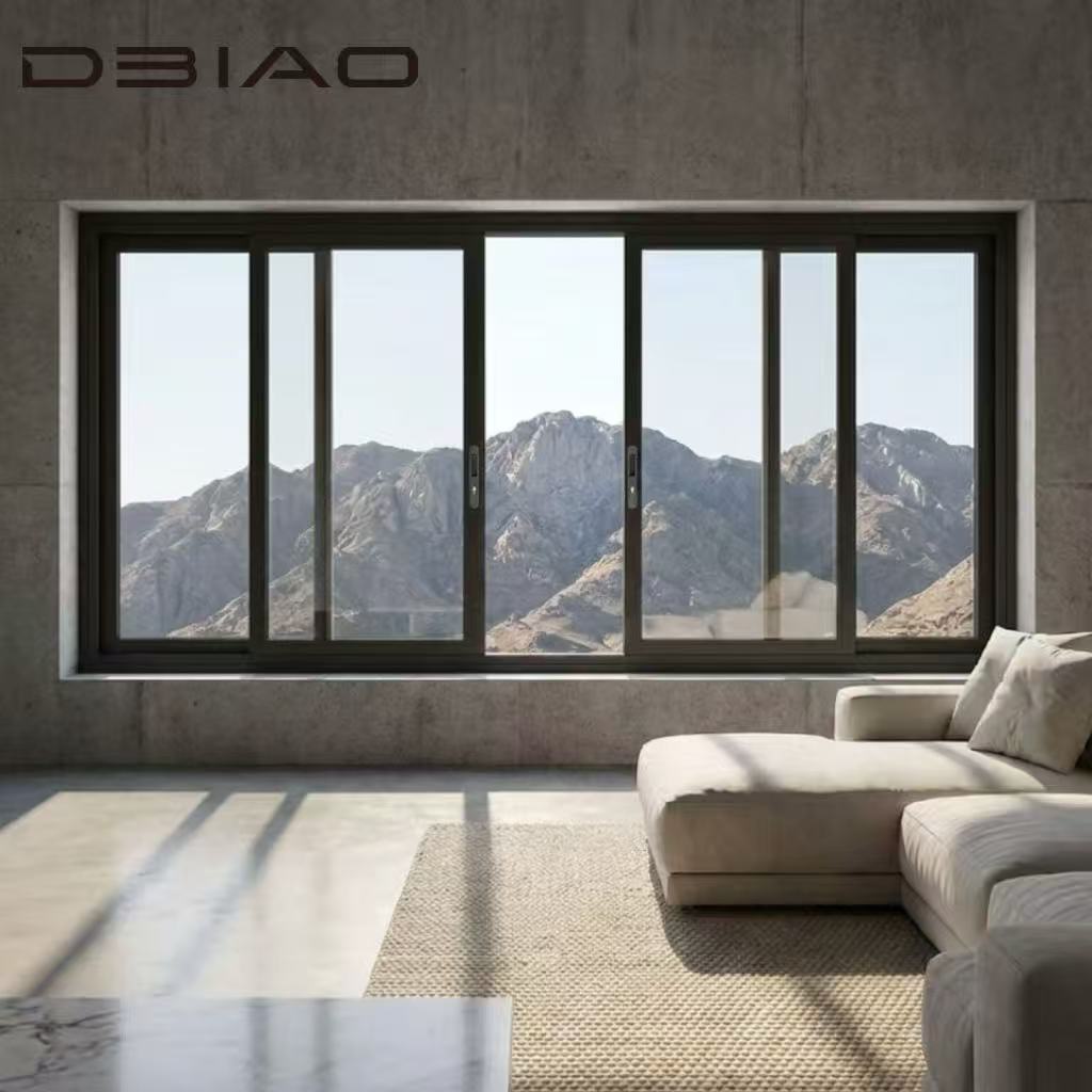 Villa Custom 126 Series Modern Panoramic Horizontal Six Track Sliding Aluminum Window Hidden Drainage Windproof Outdoor