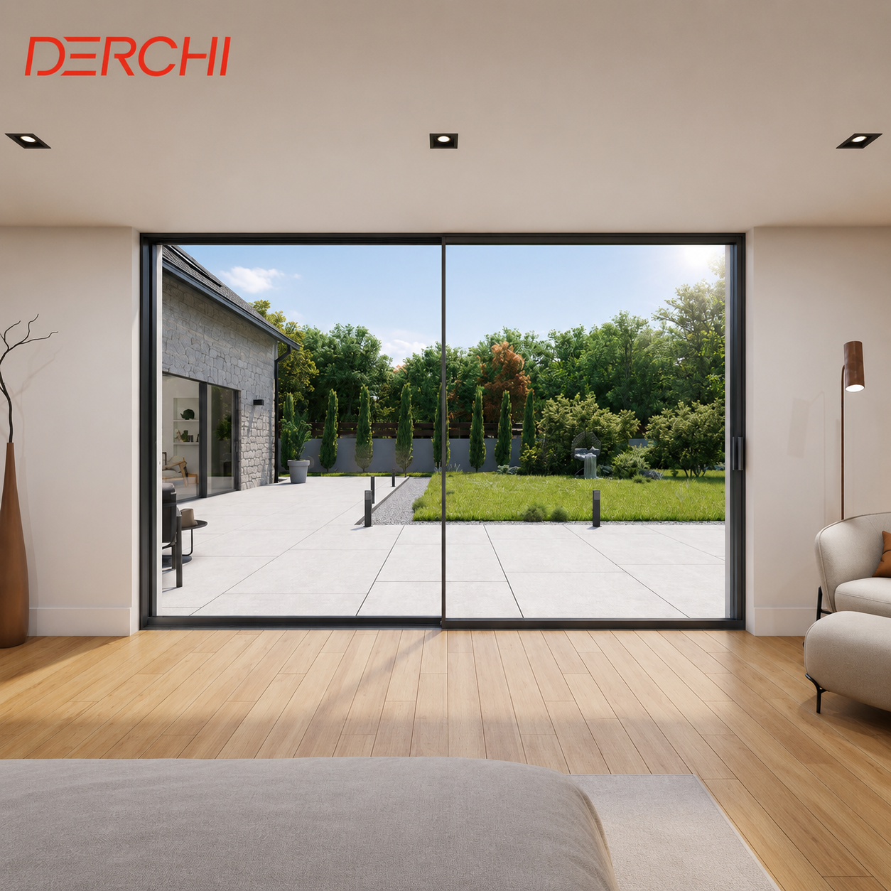 Minimalist Aluminum Sliding Door Ultra Slim Frame Double Glazed Energy Saving Soundproof Patio Door for Modern Home Villa