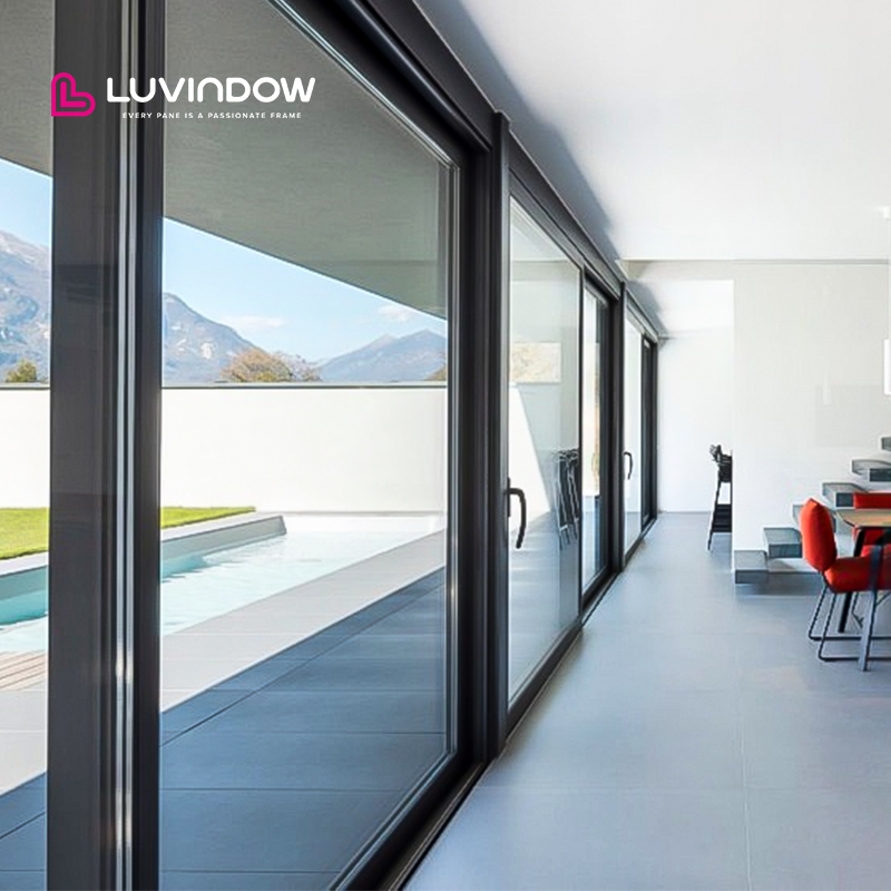 Luvindow Modern Design 2.2mm Aluminum Profile Sliding Glass Door Thermal Insulation High Quality EPDM Silicone Exterior Kitchen