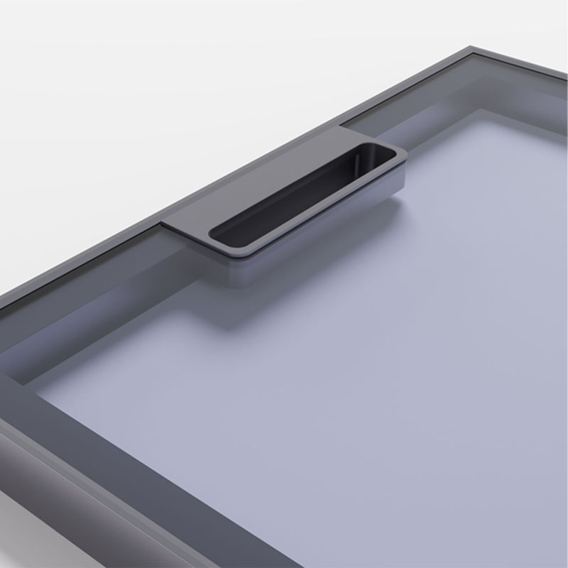 Anti-scratch Rounded Chamfer Slim Aluminum Glass Door MR208, Top &amp; Bottom Pivot Hinge with Built-in Vertical Handle for Kitchen