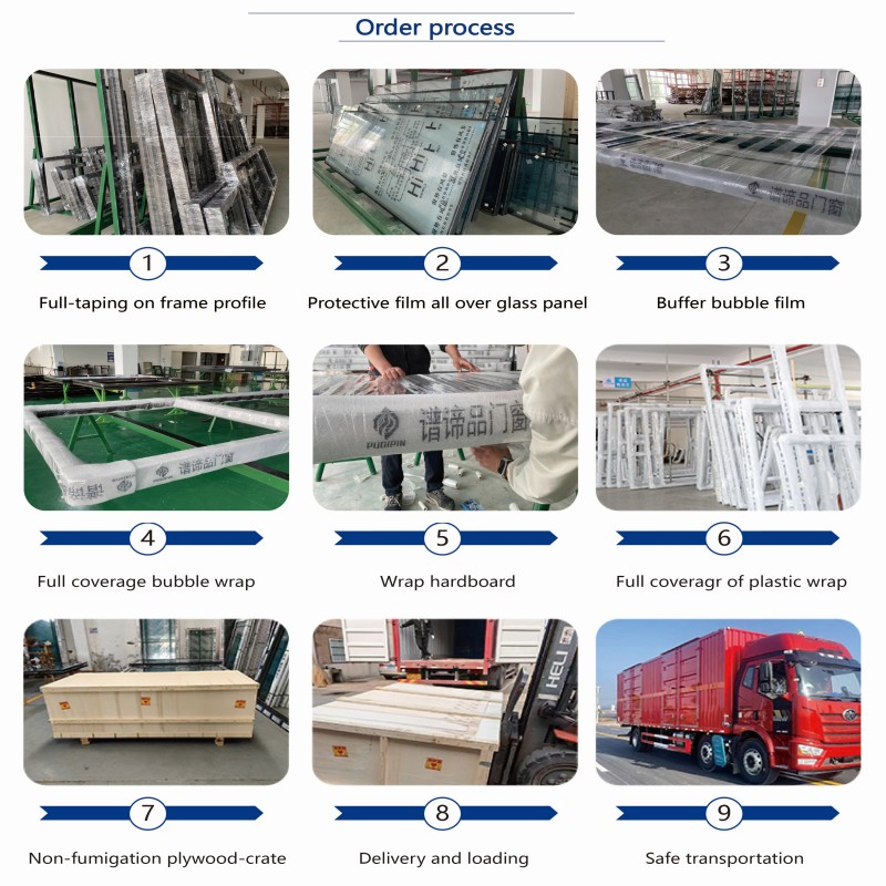 PDP Aluminum French Double Casement Door Double Tempered Glass Grille Interior/Exterior Use Waterproof Fiberglass Screen Netting