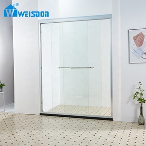 SGCC Certified Chrome Brushed Nickel 10mm Tempered Glass Hotel Aluminum Alloy Framed Double Sliding Shower Door