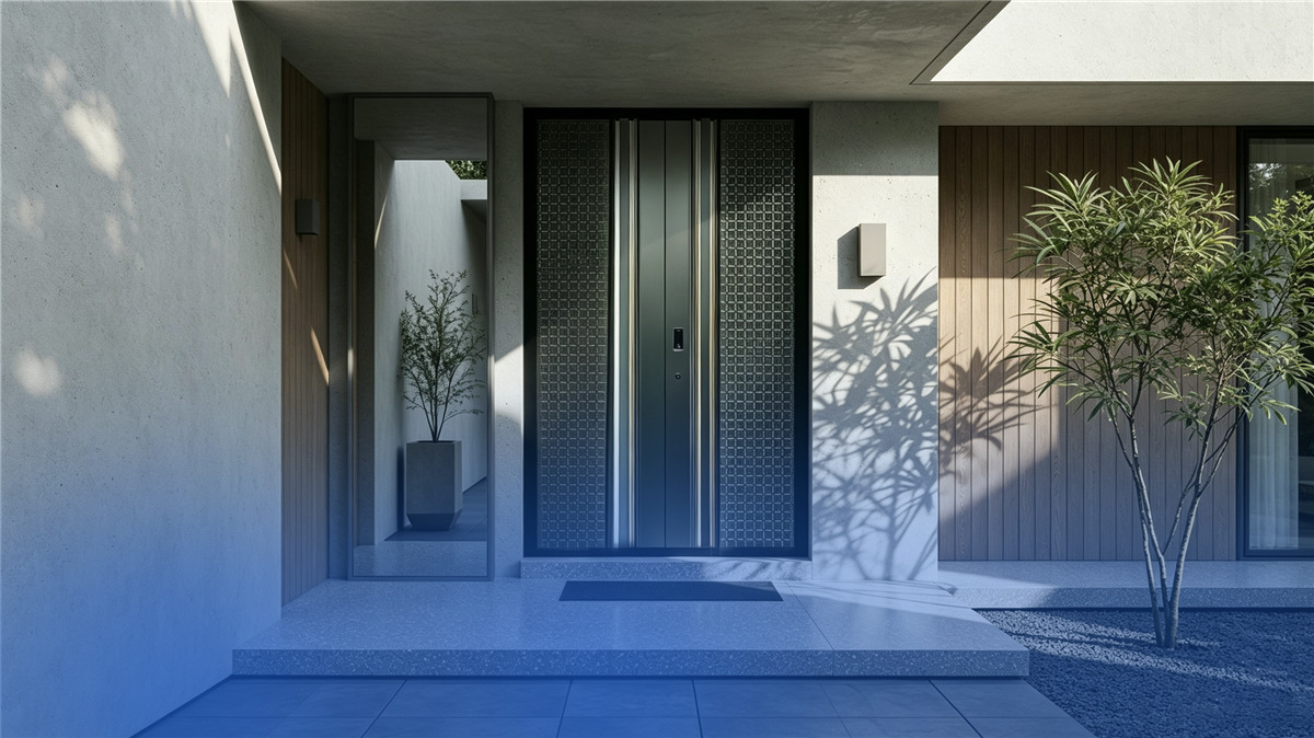 Ornate cast aluminum entry door with three-dimensional relief detailing