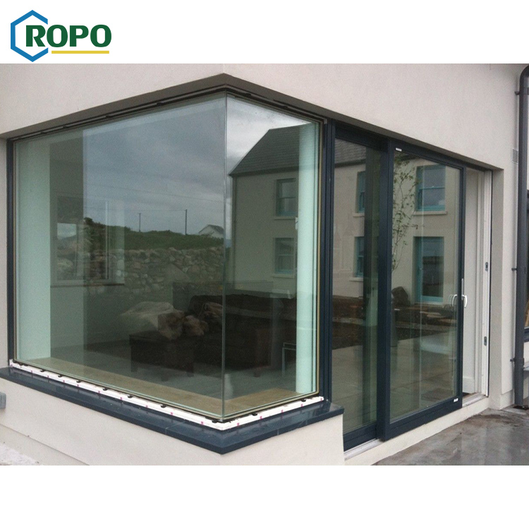 AS2208 Large Size Custom Black German Aluminum Hurricane Impact Insulated Double Glass Floor Corner Fixed Picture Custom Windows