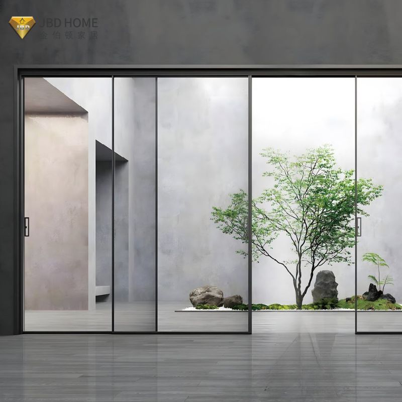 JBD HOME Slim Aluminum Sliding Door Hidden Track Double Tempered Glass-Modern Interior Security Waterproof Outdoor Living Room