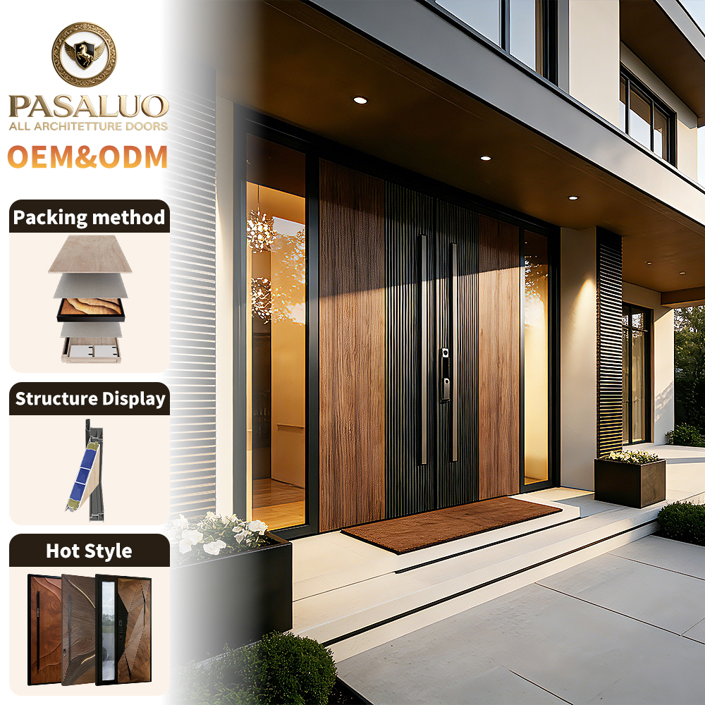 2026 OEM PSL New Design Stylish Wooden Residential Home Villa Entrance Security Front Entry Exterior Aluminium Doors for Houses