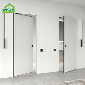 Modern Style Aluminium Alloy Frameless Invisible Door with Wooden Panel Flush Mounted Same Color As Wall for Interior Doors