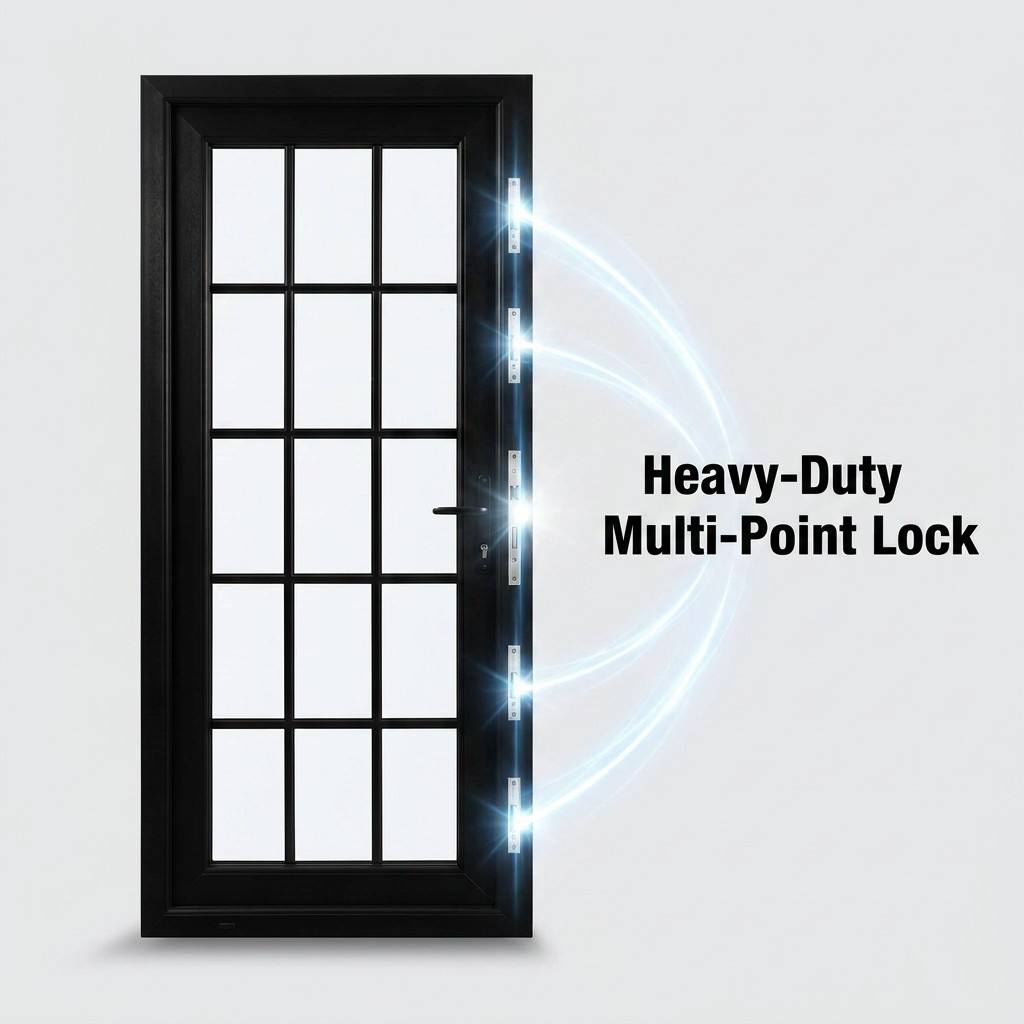 French Grid Aesthetics Pre Finished Black Interior Exterior Durable Aluminum Slim PVC French Door for Modern Home Villa