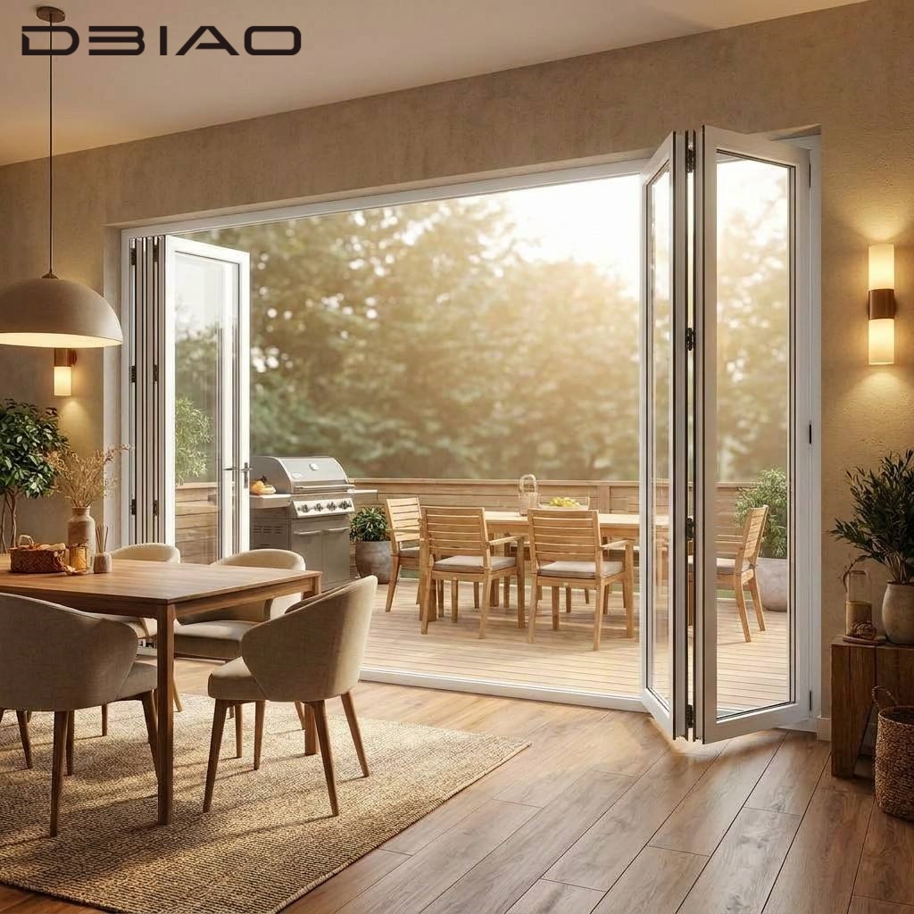 DBIAO Luxury Modern Slim Frame Aluminum Tempered Glass Folding Door Soundproof Bi-fold Doors for Exterior Balcony Patio
