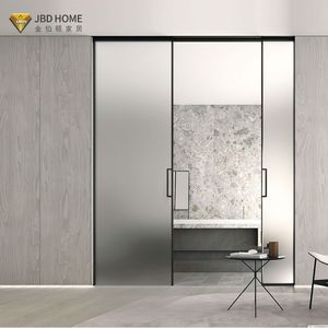 JBD HOME Slim Aluminum Sliding Door Hidden Track Double Tempered Glass-Modern Interior Security Waterproof Outdoor Living Room